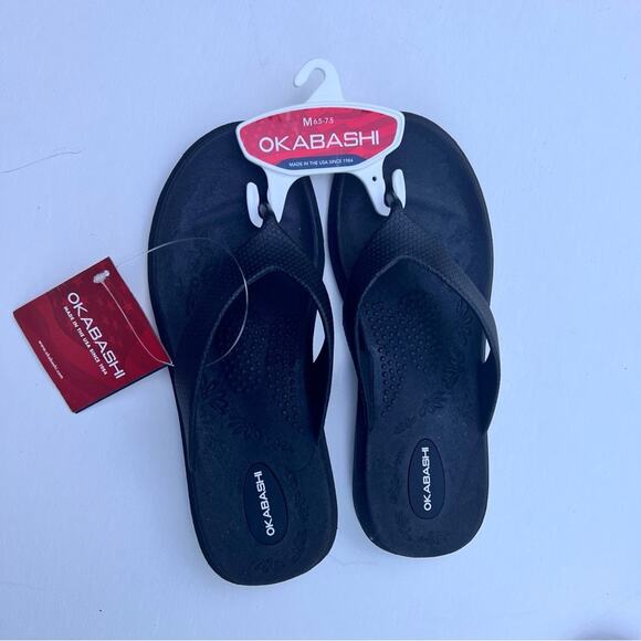 Okabashi Women’s Black Arch Support Non Slip Washable Every Day Sandals Sz M NWT - Picture 4 of 11